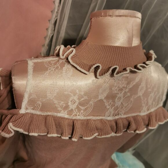 Ank Rouge Brown Sweater Women's Small Ruffle Turtleneck Harajuku Japan Jfashion - Picture 8 of 12